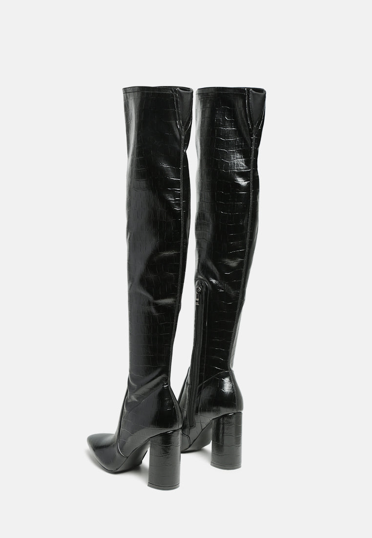 flittle long block heel boots#color_black
