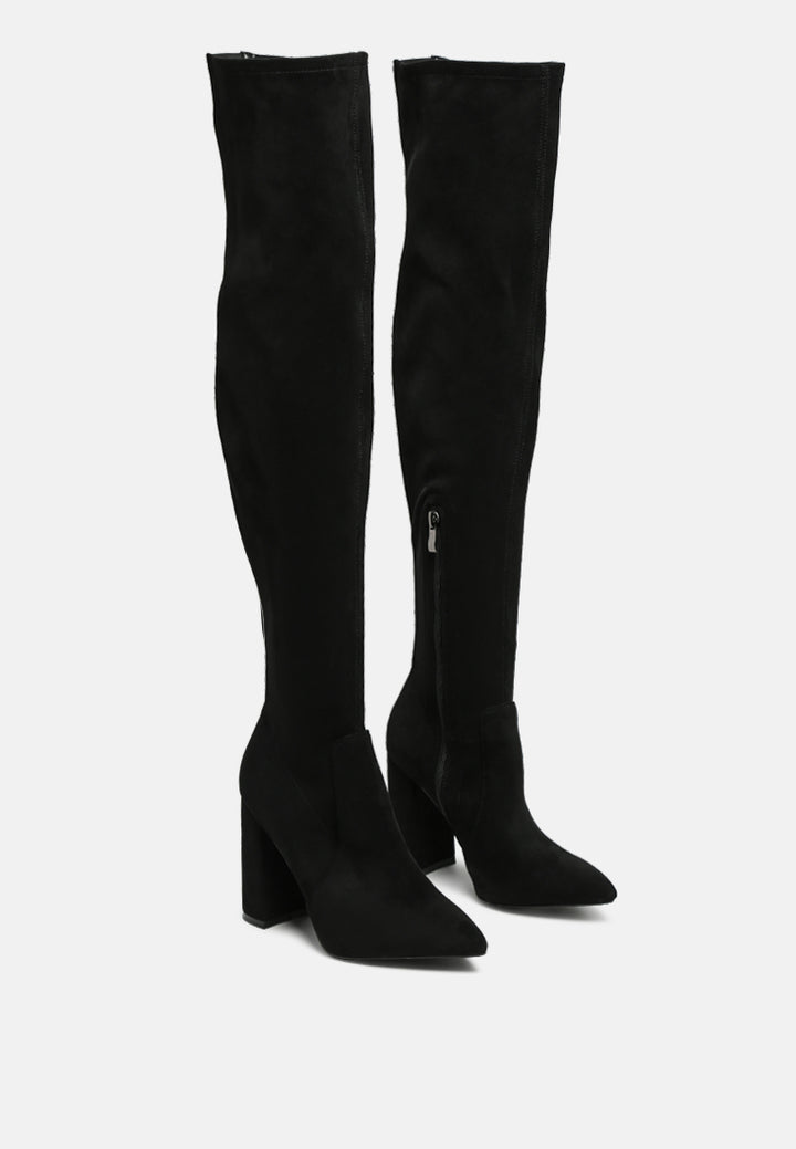 flittle long block heel boots#color_black-suede
