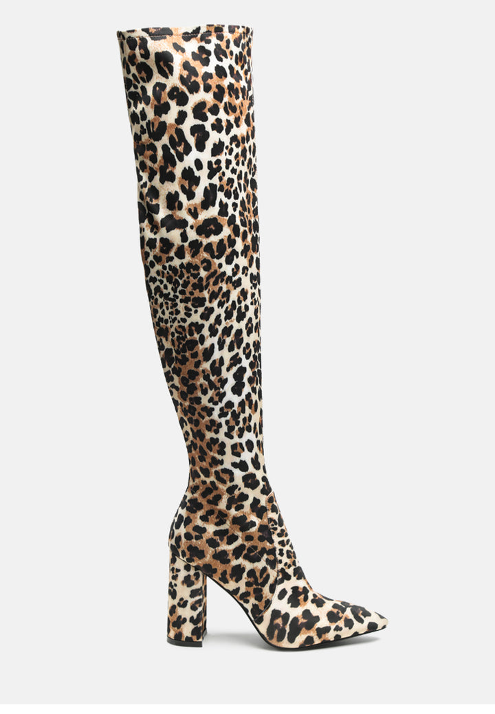 flittle long block heel boots#color_leopard