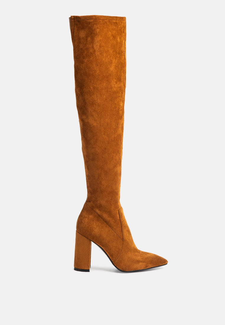 flittle long block heel boots#color_tan