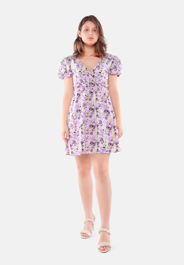 floral short cut out dress#color_purple