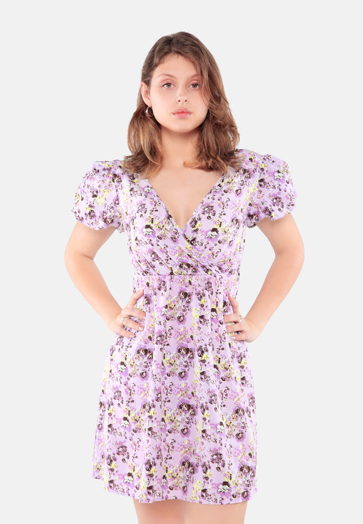 floral short cut out dress#color_purple