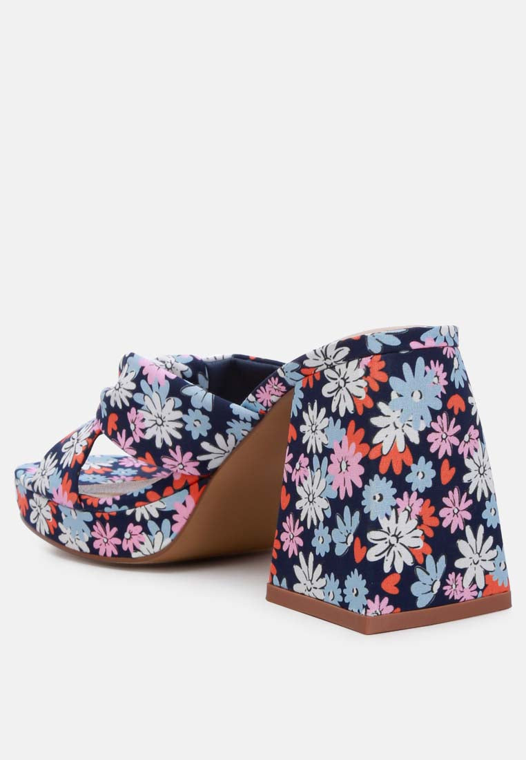 floral triangular block heel sandals by ruw#color_navy