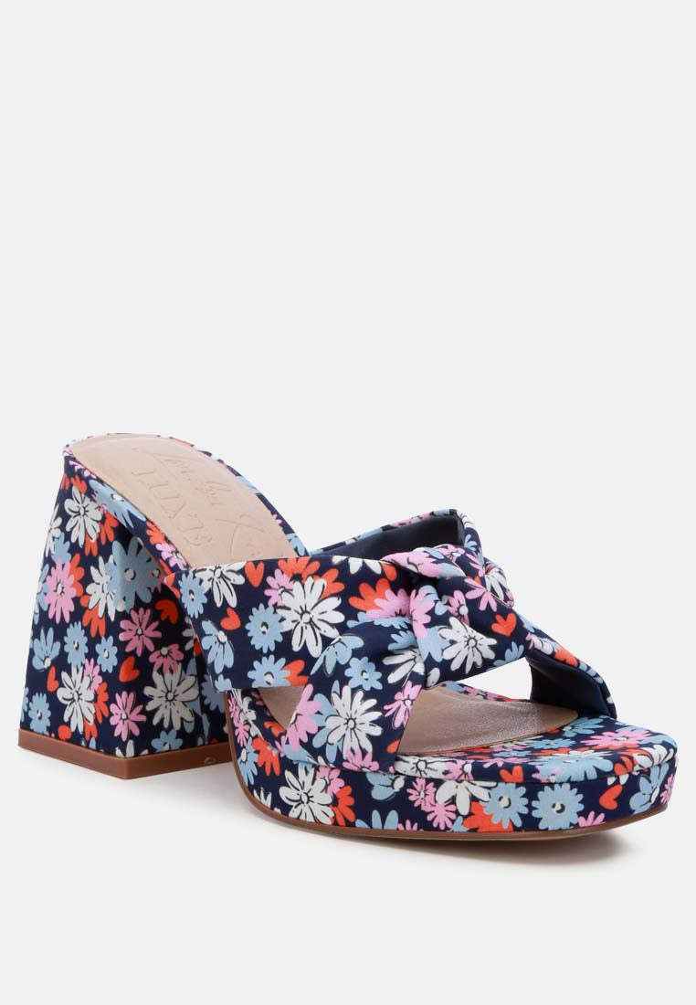 floral triangular block heel sandals by ruw#color_navy