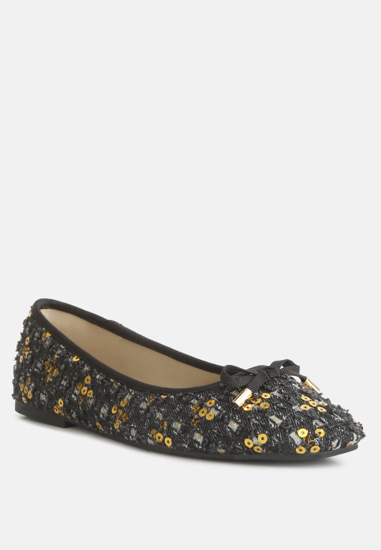 sequin flat bow ballerinas by ruw#color_denim-gold