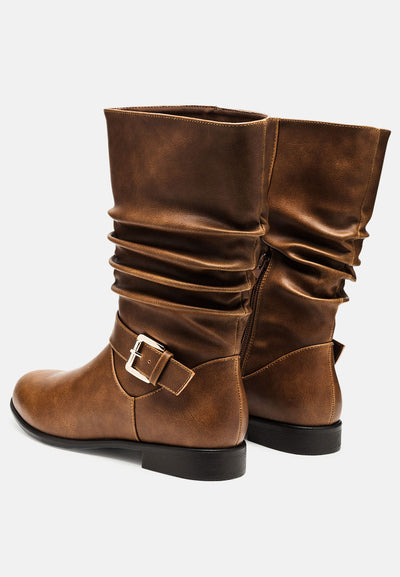 folds slouch faux leather ankle boots#color_tan