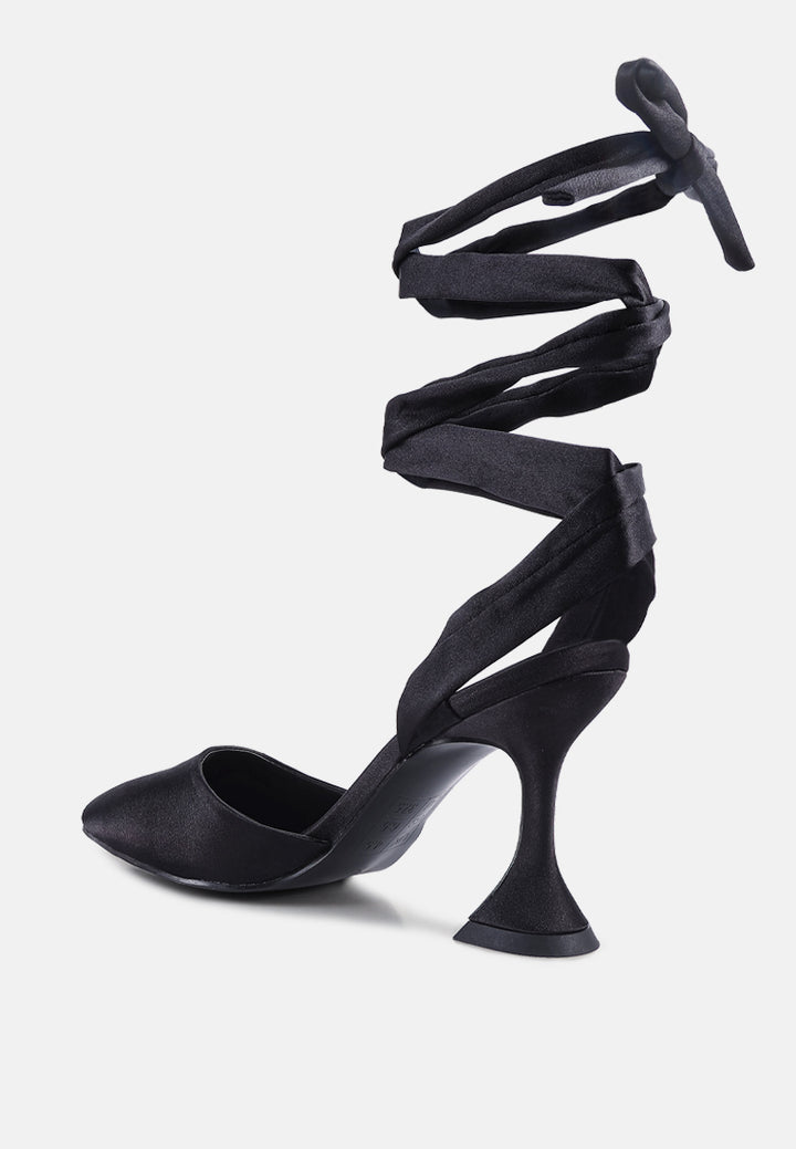 fonda mid heel tie up satin sandals#color_black