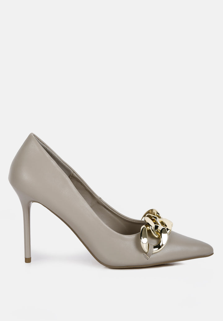 fontana link chain detail high heel pumps#color_taupe