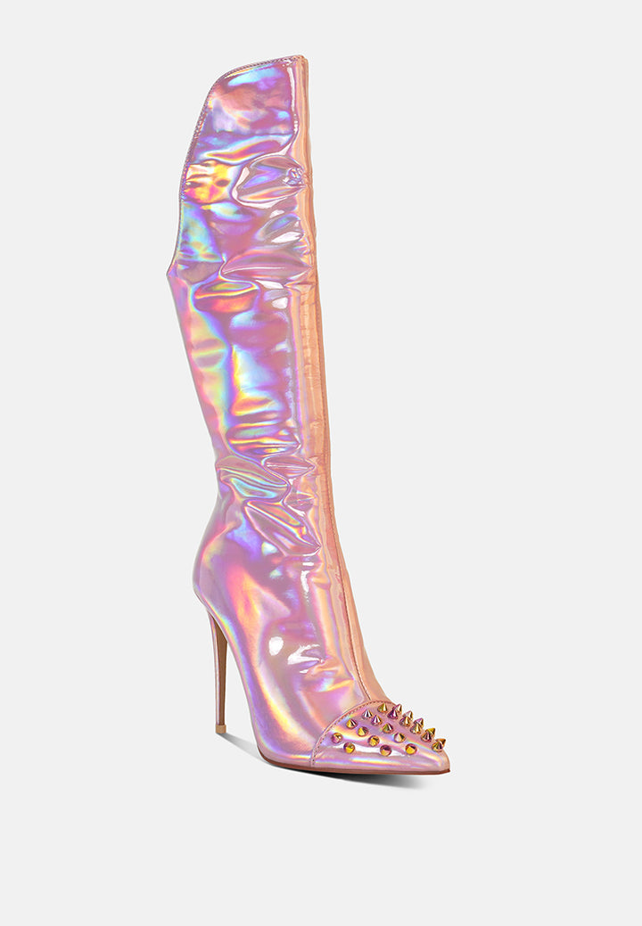 forbidden stud stiletto calf boots#color_pink