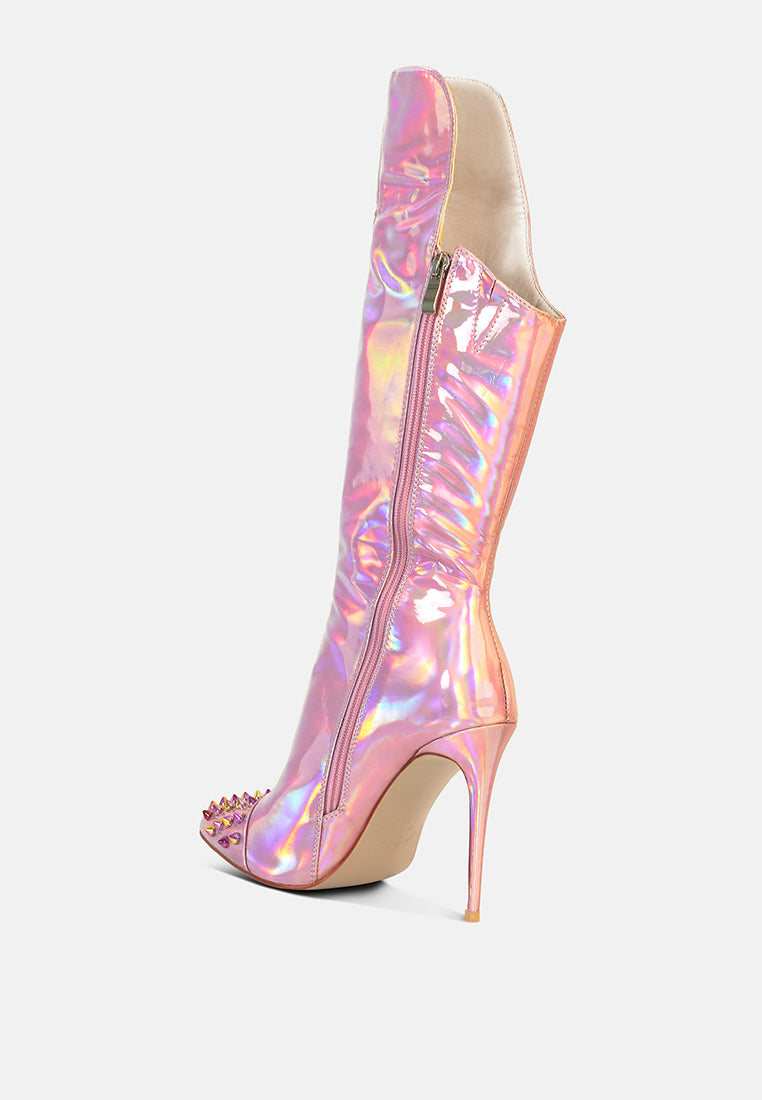 forbidden stud stiletto calf boots#color_pink