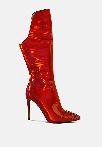 forbidden stud stiletto calf boots#color_red