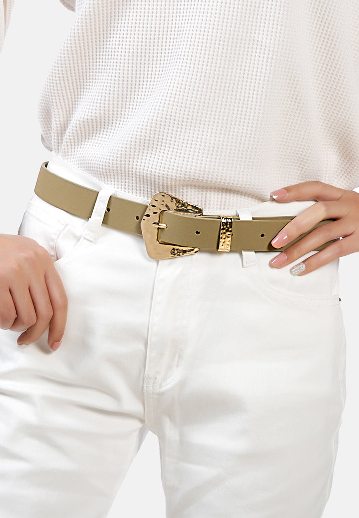 formal party metallic buckle belt#color_army-green