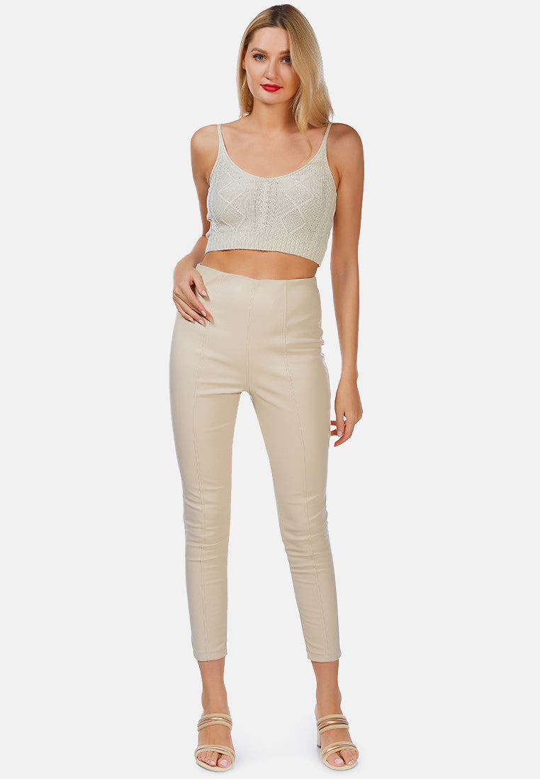 formal straight faux leather trousers#color_beige