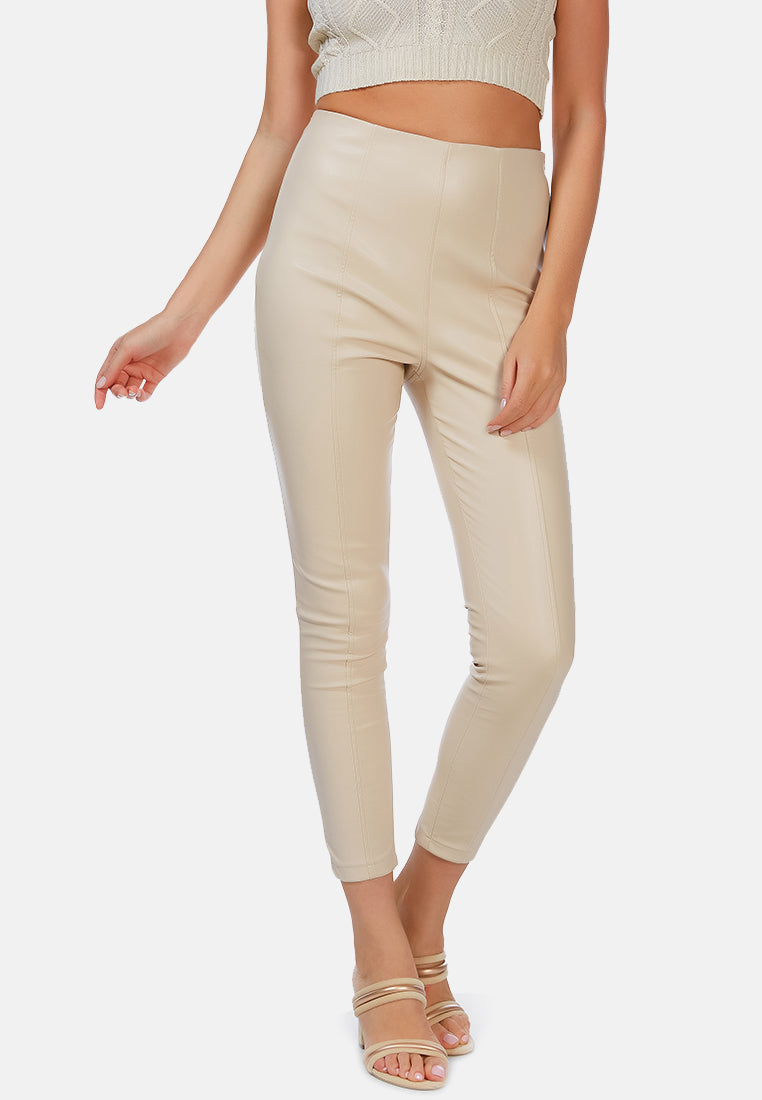 formal straight faux leather trousers#color_beige