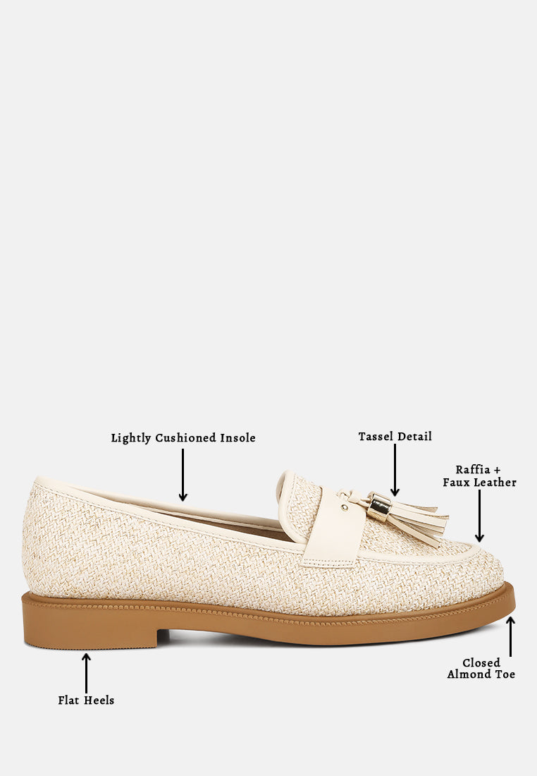 tassle detail raffia loafers by mode#color_cream
