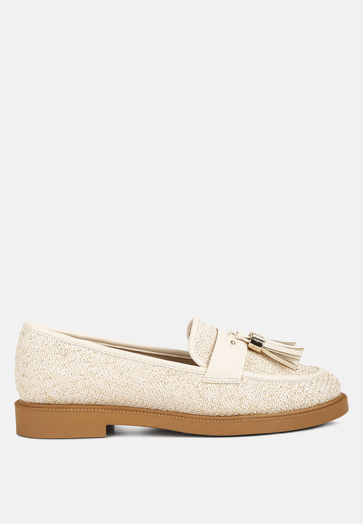 tassle detail raffia loafers by mode#color_cream