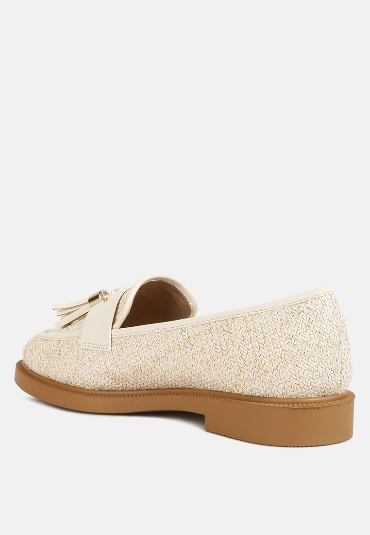tassle detail raffia loafers by mode#color_cream
