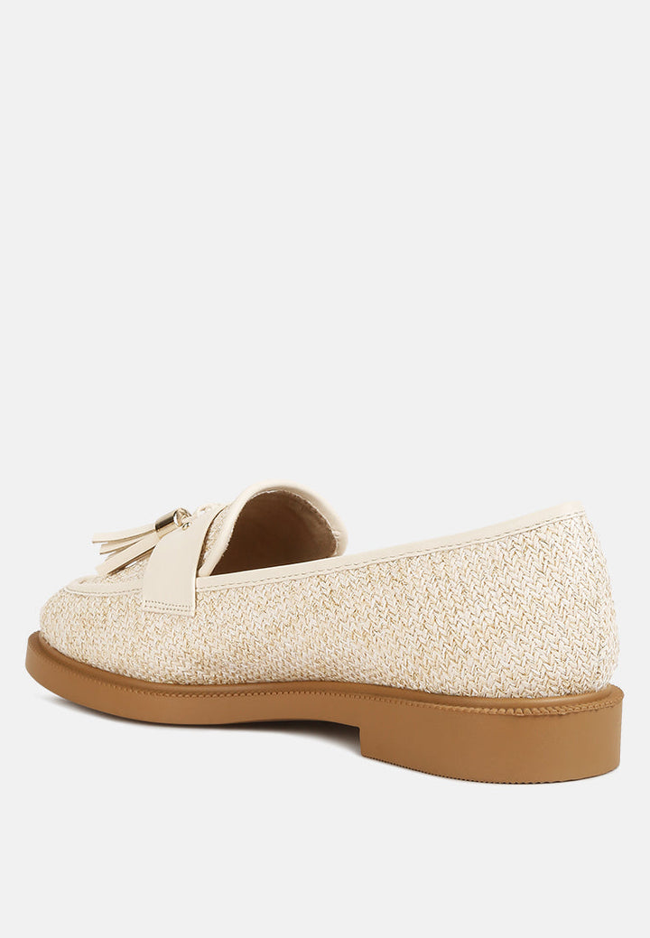 tassle detail raffia loafers by mode#color_cream