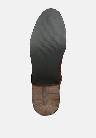 francesca tassels detail short heel calf boot#color_dark-brown