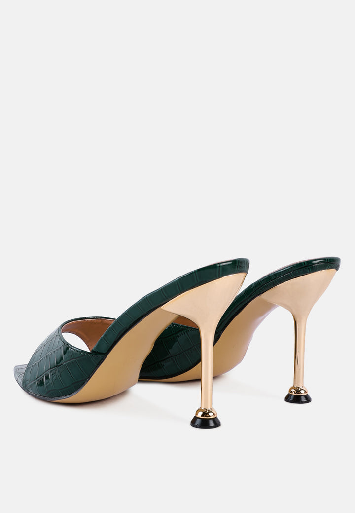 french cut high heel croc slides#color_green