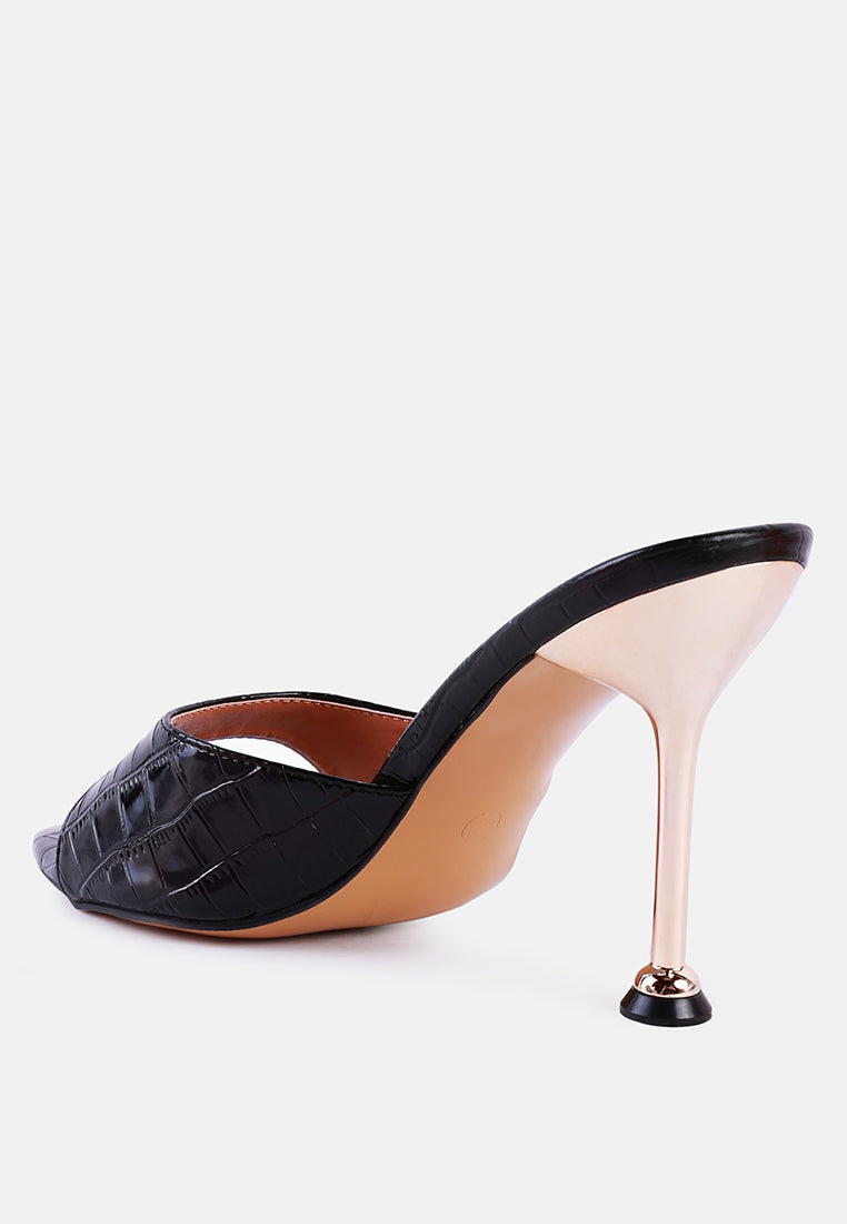 french cut high heel croc slides#color_black