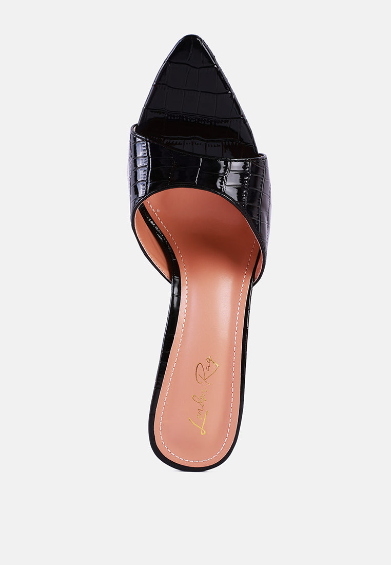 french cut high heel croc slides#color_black