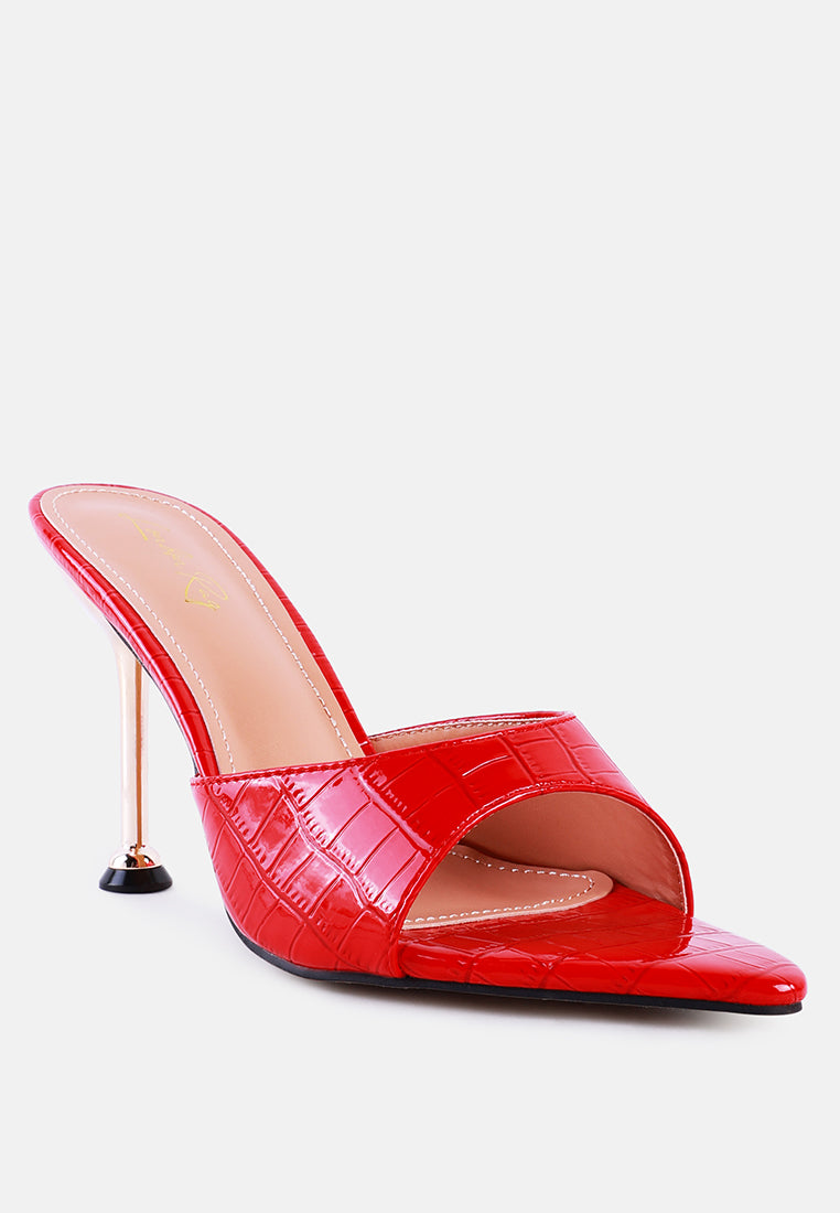 french cut high heel croc slides#color_red