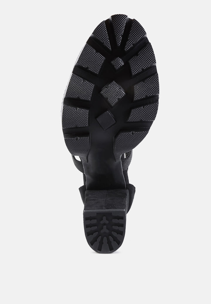 fresh daisy harness straps platform high heels sandals#color_black