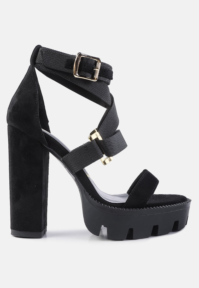 fresh daisy harness straps platform high heels sandals#color_black