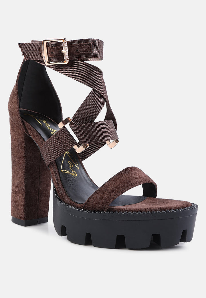 fresh daisy harness straps platform high heels sandals#color_espresso