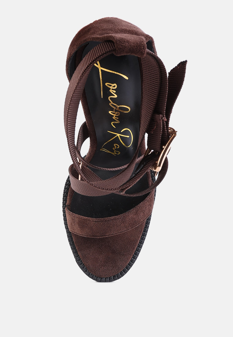 fresh daisy harness straps platform high heels sandals#color_espresso