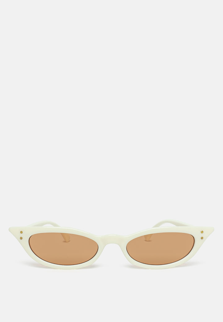 friendly oval cat eye sunglasses#color_white-brown