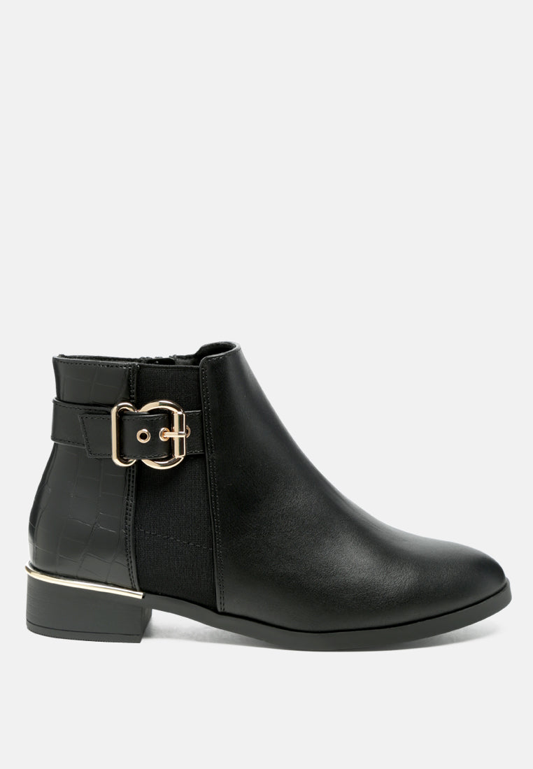 frothy buckled ankle boots with croc detail#color_black