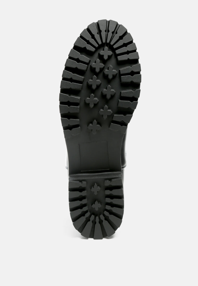 frothy buckled ankle boots with croc detail#color_black