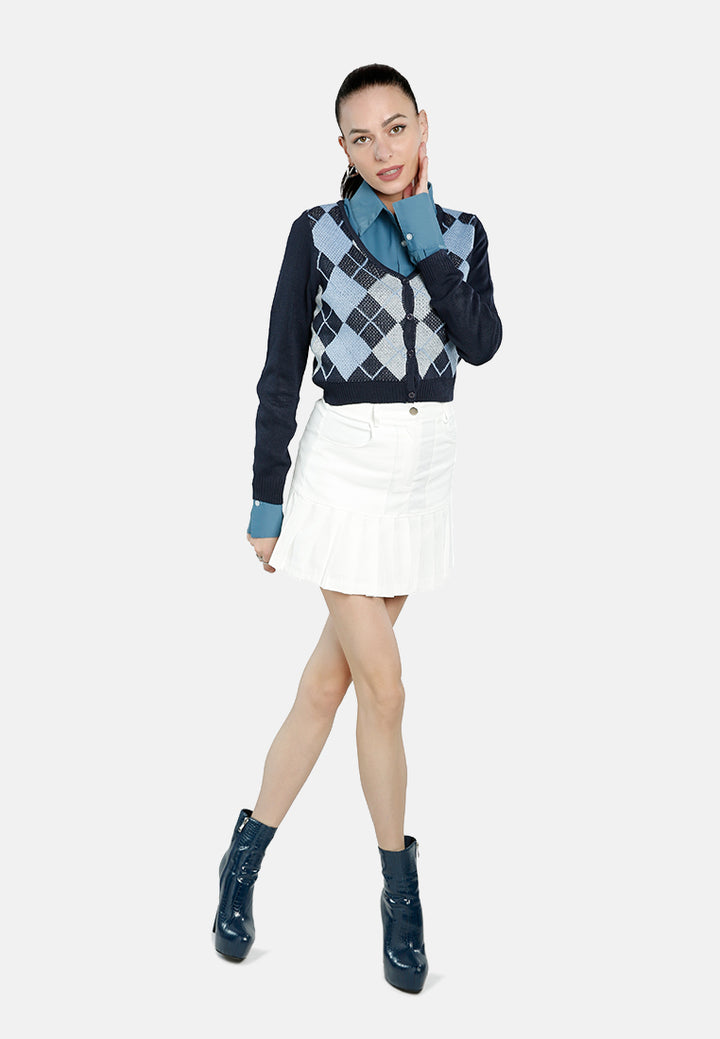 full sleeve argyle checks cardigan#color_navy