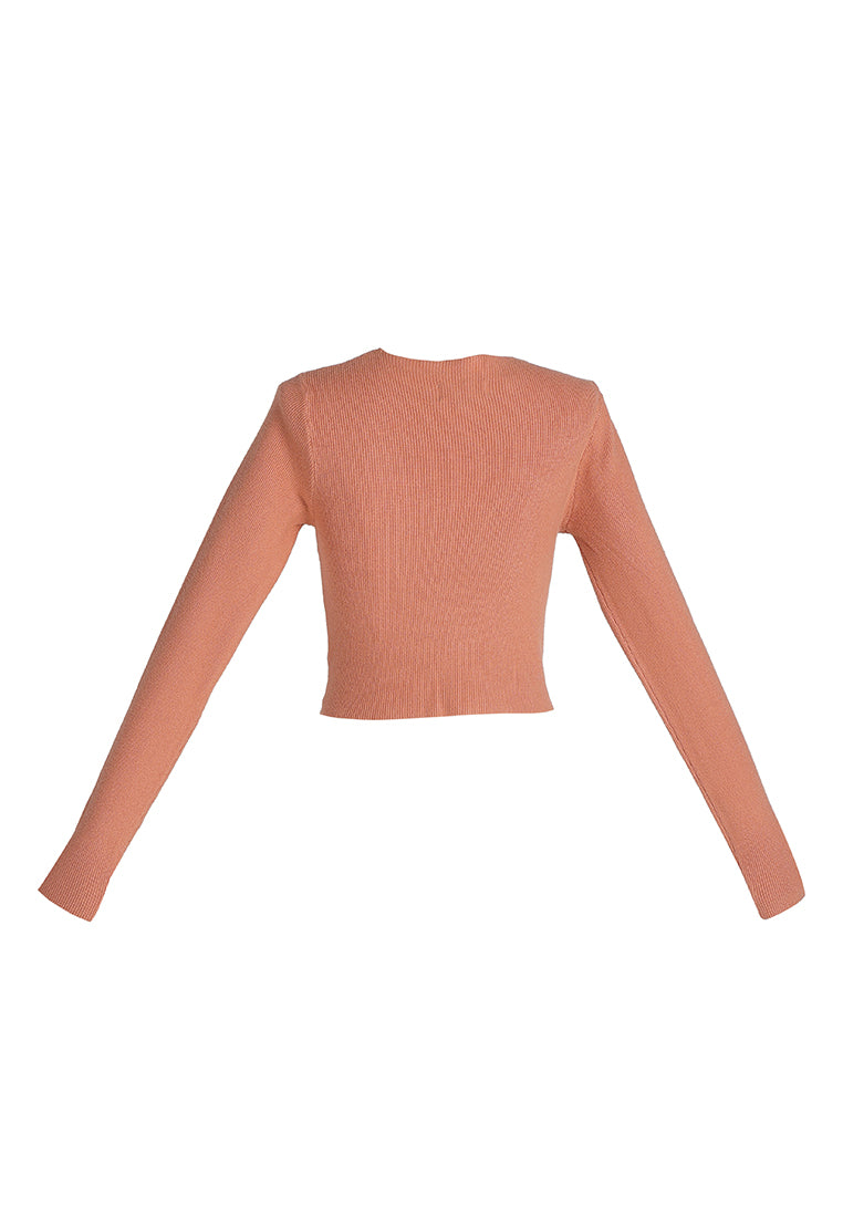 full sleeve knot twist crop top by ruw#color_brown