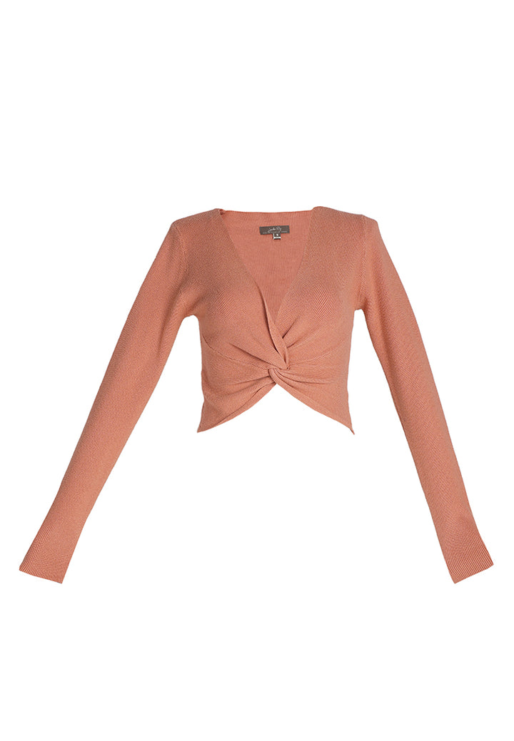 full sleeve knot twist crop top by ruw#color_brown