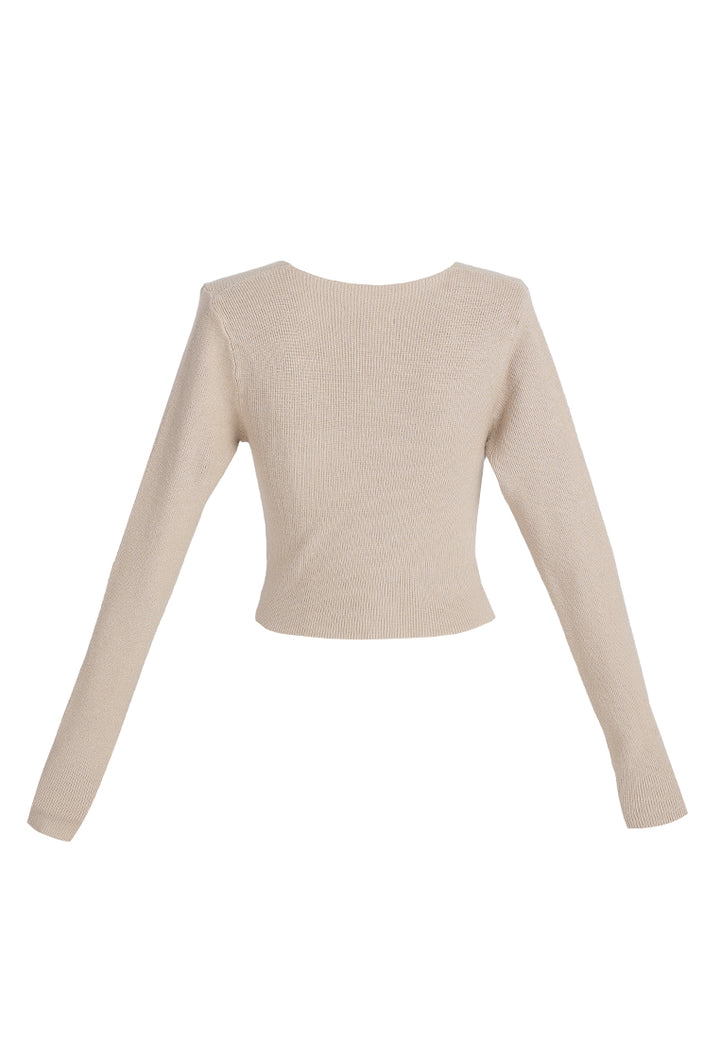 full sleeve knot twist crop top by ruw#color_taupe