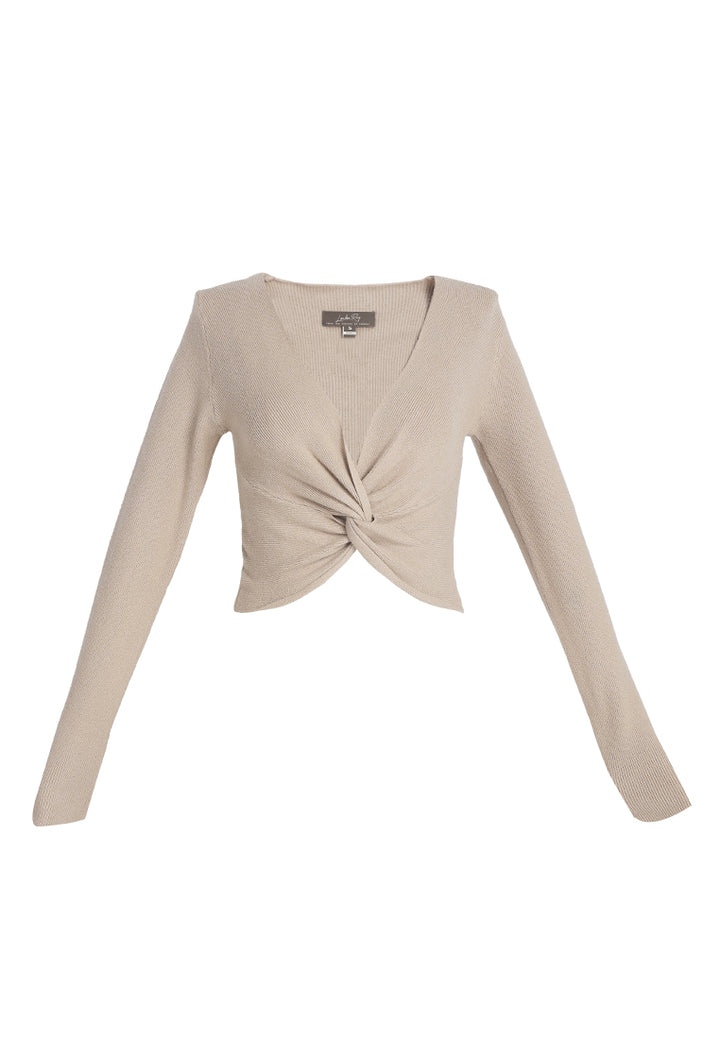 full sleeve knot twist crop top by ruw#color_taupe