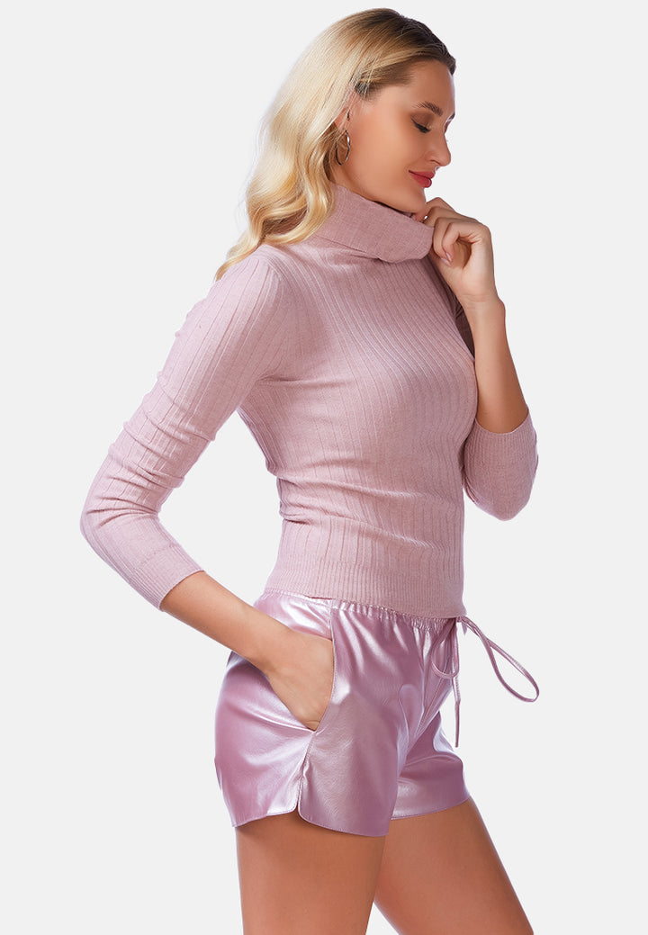 full sleeve rib knit turtle neck top#color_dusty-blush