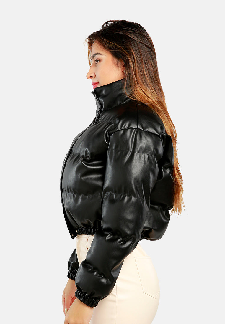 full sleeve turtleneck puffer jacket#color_black