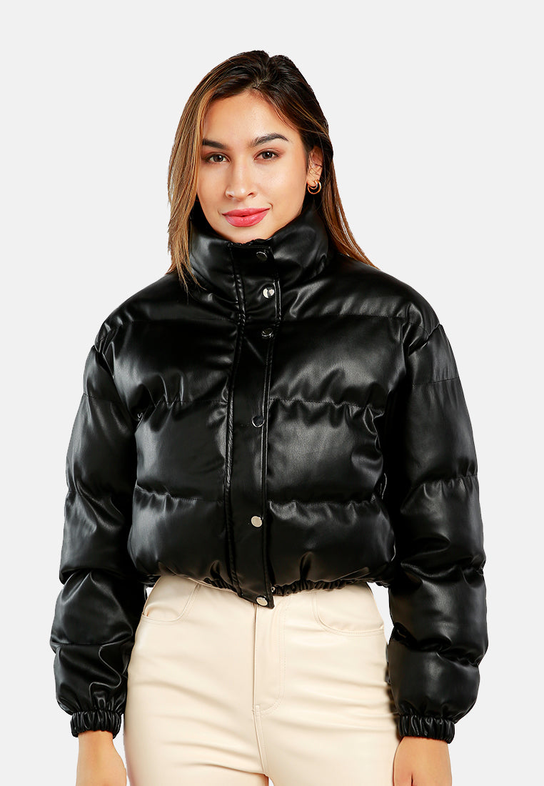 full sleeve turtleneck puffer jacket#color_black