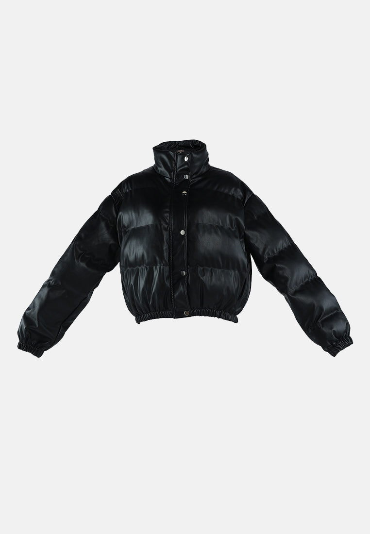 full sleeve turtleneck puffer jacket#color_black