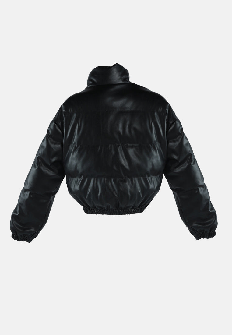 full sleeve turtleneck puffer jacket#color_black