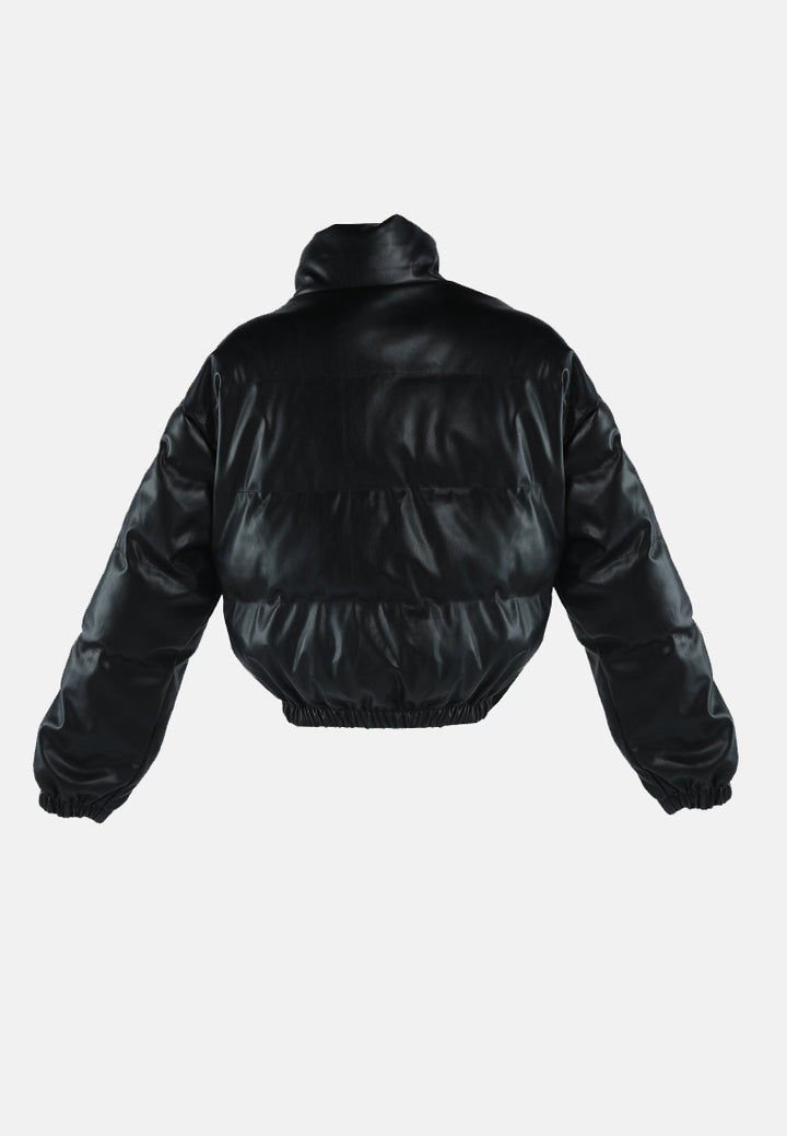 full sleeve turtleneck puffer jacket#color_black