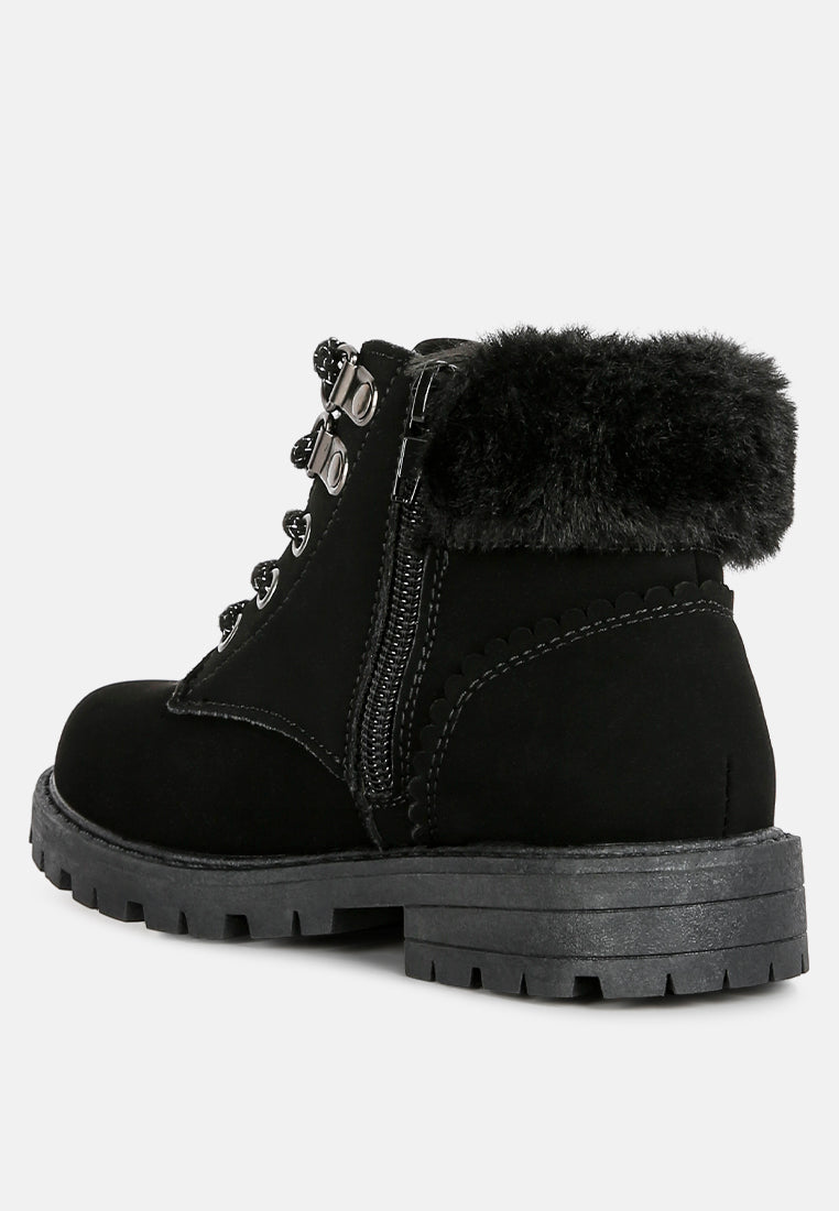 fur collared ankle boots#color_black