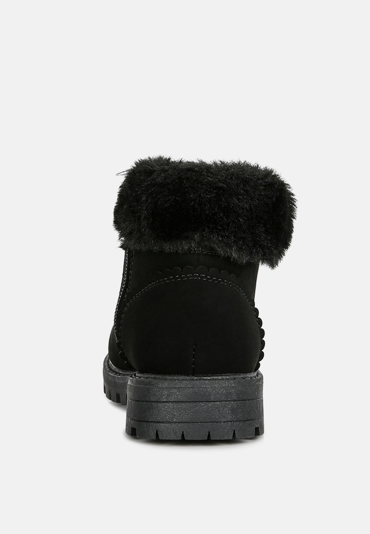 fur collared ankle boots#color_black