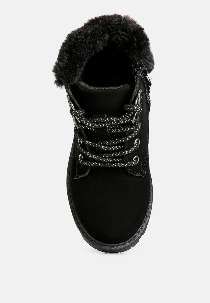 fur collared ankle boots#color_black