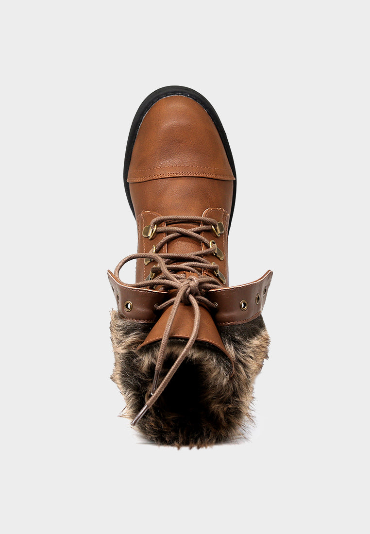 fur collared two way wear boot#color_dark brown