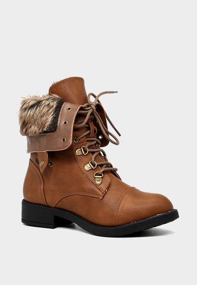 fur collared two way wear boot#color_dark brown